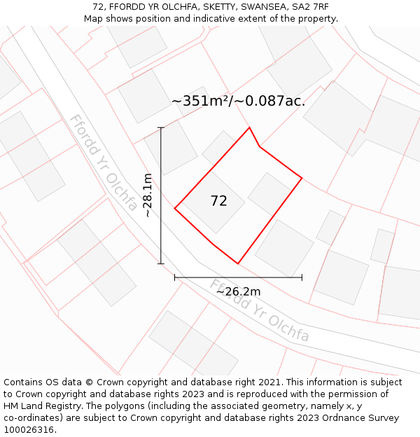 72, FFORDD YR OLCHFA, SKETTY, SWANSEA, SA2 7RF: Plot and title map
