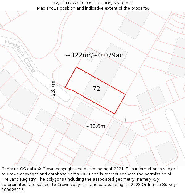72, FIELDFARE CLOSE, CORBY, NN18 8FF: Plot and title map