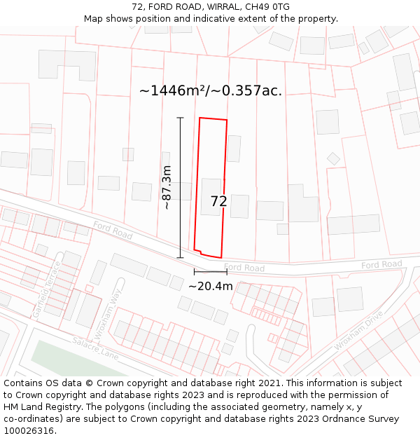 72, FORD ROAD, WIRRAL, CH49 0TG: Plot and title map