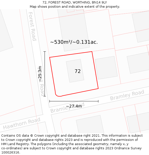 72, FOREST ROAD, WORTHING, BN14 9LY: Plot and title map