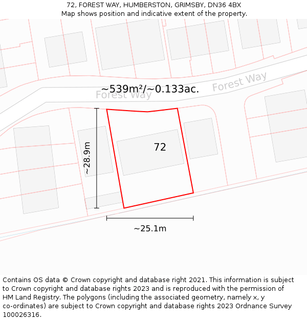 72, FOREST WAY, HUMBERSTON, GRIMSBY, DN36 4BX: Plot and title map