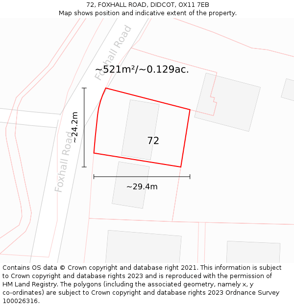 72, FOXHALL ROAD, DIDCOT, OX11 7EB: Plot and title map