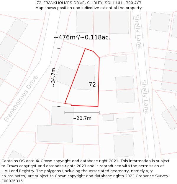 72, FRANKHOLMES DRIVE, SHIRLEY, SOLIHULL, B90 4YB: Plot and title map