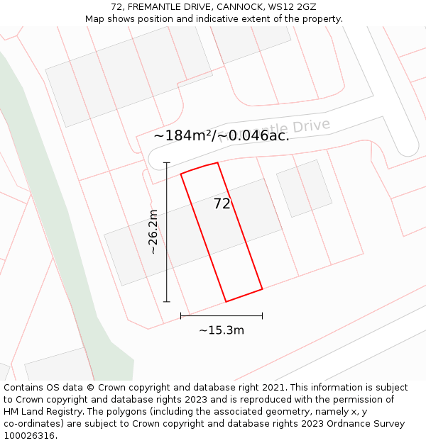 72, FREMANTLE DRIVE, CANNOCK, WS12 2GZ: Plot and title map