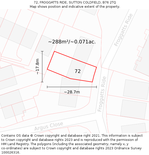 72, FROGGATTS RIDE, SUTTON COLDFIELD, B76 2TQ: Plot and title map