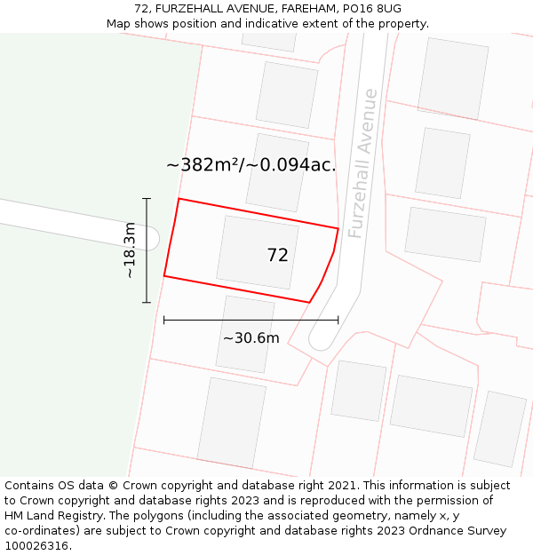 72, FURZEHALL AVENUE, FAREHAM, PO16 8UG: Plot and title map