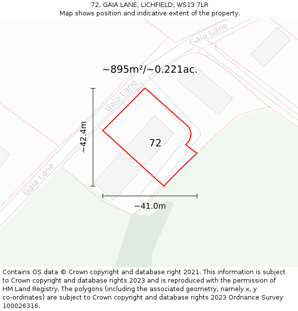 72, GAIA LANE, LICHFIELD, WS13 7LR: Plot and title map