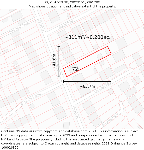 72, GLADESIDE, CROYDON, CR0 7RG: Plot and title map
