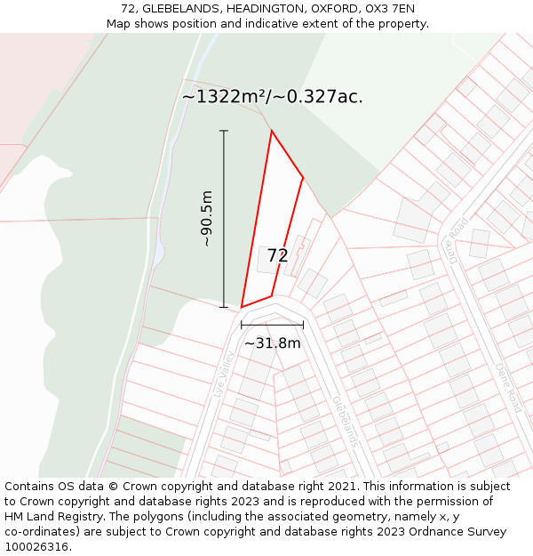 72, GLEBELANDS, HEADINGTON, OXFORD, OX3 7EN: Plot and title map