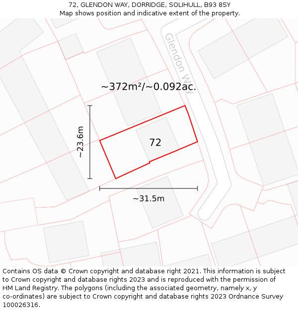 72, GLENDON WAY, DORRIDGE, SOLIHULL, B93 8SY: Plot and title map
