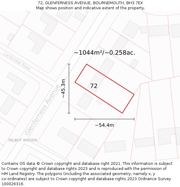 72, GLENFERNESS AVENUE, BOURNEMOUTH, BH3 7EX: Plot and title map