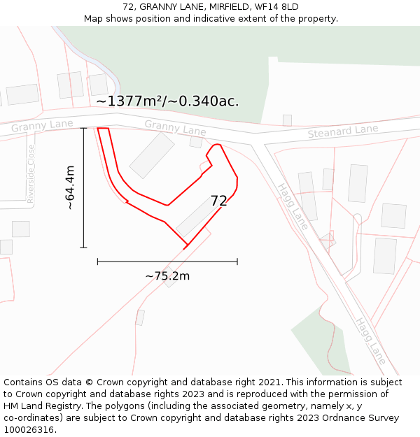 72, GRANNY LANE, MIRFIELD, WF14 8LD: Plot and title map