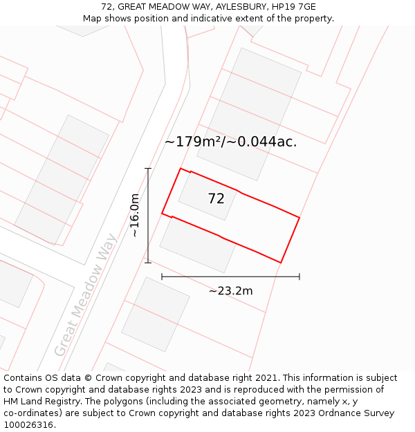 72, GREAT MEADOW WAY, AYLESBURY, HP19 7GE: Plot and title map