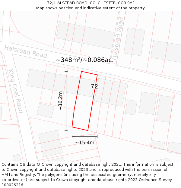 72, HALSTEAD ROAD, COLCHESTER, CO3 9AF: Plot and title map