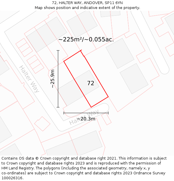 72, HALTER WAY, ANDOVER, SP11 6YN: Plot and title map