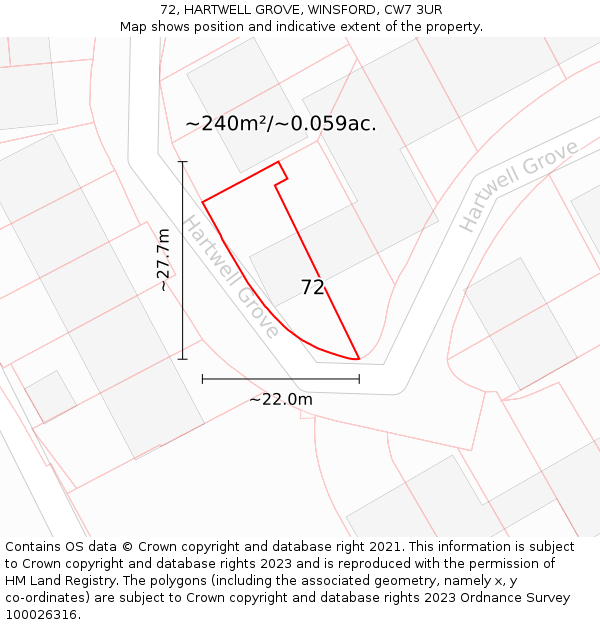 72, HARTWELL GROVE, WINSFORD, CW7 3UR: Plot and title map