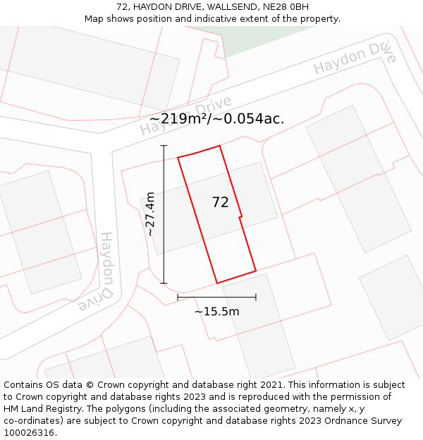 72, HAYDON DRIVE, WALLSEND, NE28 0BH: Plot and title map