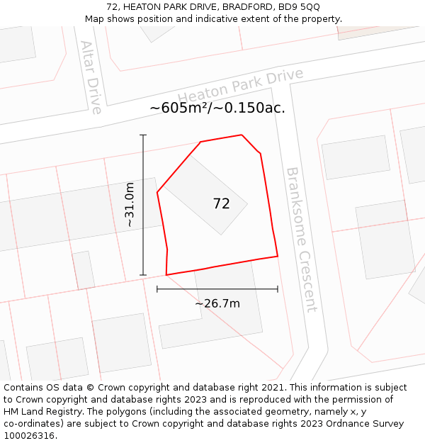 72, HEATON PARK DRIVE, BRADFORD, BD9 5QQ: Plot and title map
