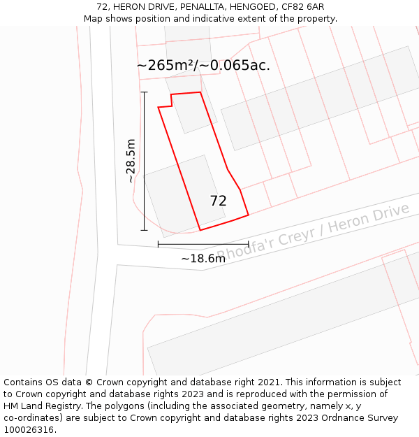 72, HERON DRIVE, PENALLTA, HENGOED, CF82 6AR: Plot and title map
