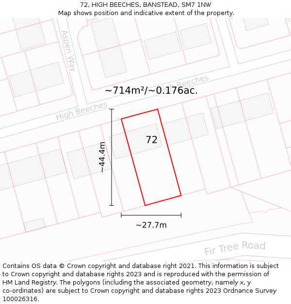 72, HIGH BEECHES, BANSTEAD, SM7 1NW: Plot and title map