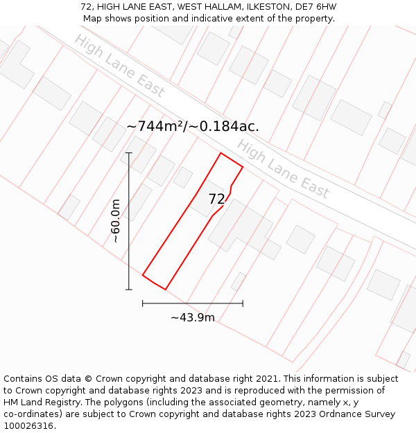 72, HIGH LANE EAST, WEST HALLAM, ILKESTON, DE7 6HW: Plot and title map