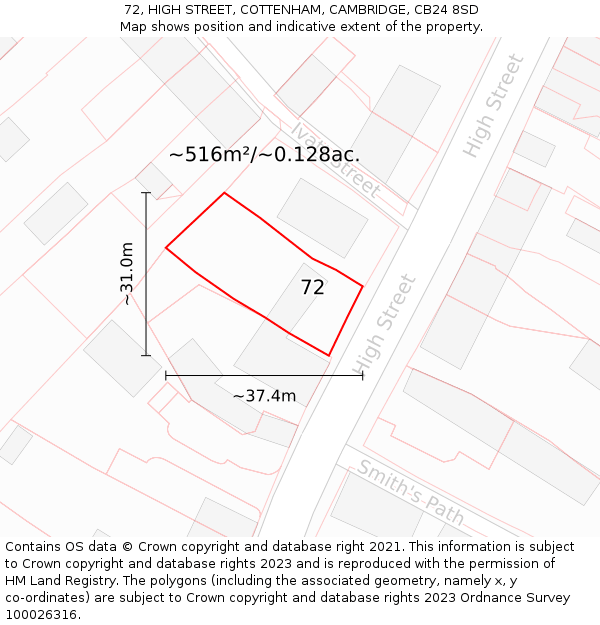72, HIGH STREET, COTTENHAM, CAMBRIDGE, CB24 8SD: Plot and title map