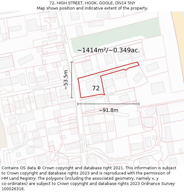 72, HIGH STREET, HOOK, GOOLE, DN14 5NY: Plot and title map