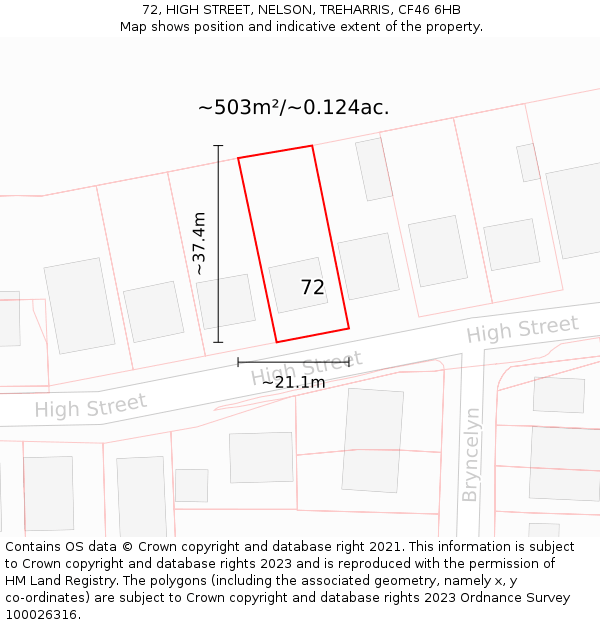 72, HIGH STREET, NELSON, TREHARRIS, CF46 6HB: Plot and title map