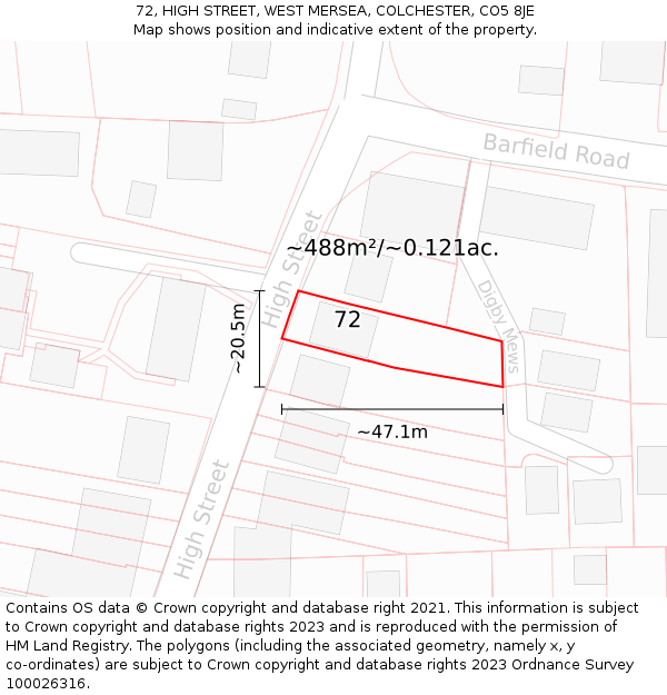 72, HIGH STREET, WEST MERSEA, COLCHESTER, CO5 8JE: Plot and title map