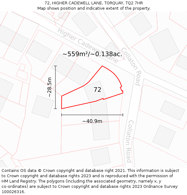 72, HIGHER CADEWELL LANE, TORQUAY, TQ2 7HR: Plot and title map