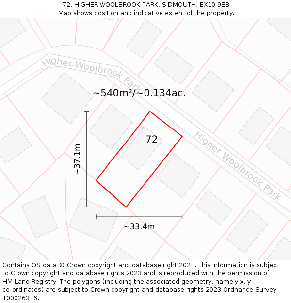 72, HIGHER WOOLBROOK PARK, SIDMOUTH, EX10 9EB: Plot and title map