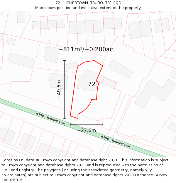 72, HIGHERTOWN, TRURO, TR1 3QD: Plot and title map