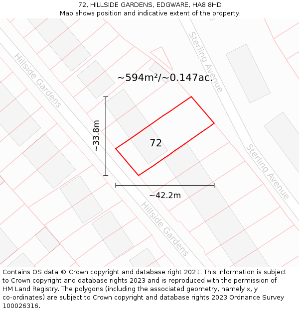 72, HILLSIDE GARDENS, EDGWARE, HA8 8HD: Plot and title map