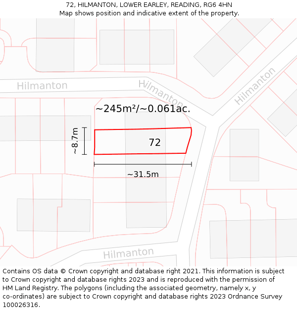 72, HILMANTON, LOWER EARLEY, READING, RG6 4HN: Plot and title map