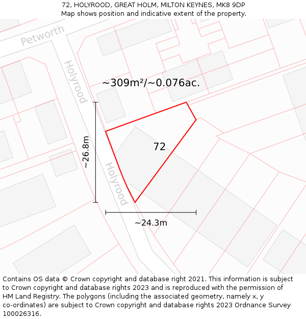 72, HOLYROOD, GREAT HOLM, MILTON KEYNES, MK8 9DP: Plot and title map