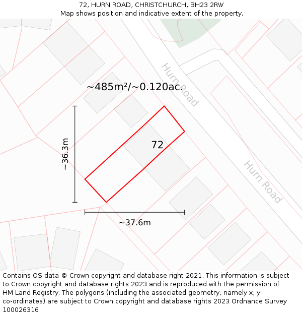 72, HURN ROAD, CHRISTCHURCH, BH23 2RW: Plot and title map