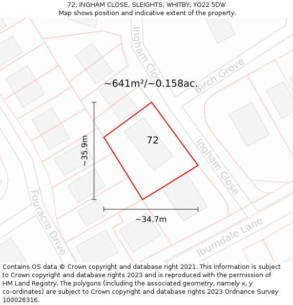 72, INGHAM CLOSE, SLEIGHTS, WHITBY, YO22 5DW: Plot and title map