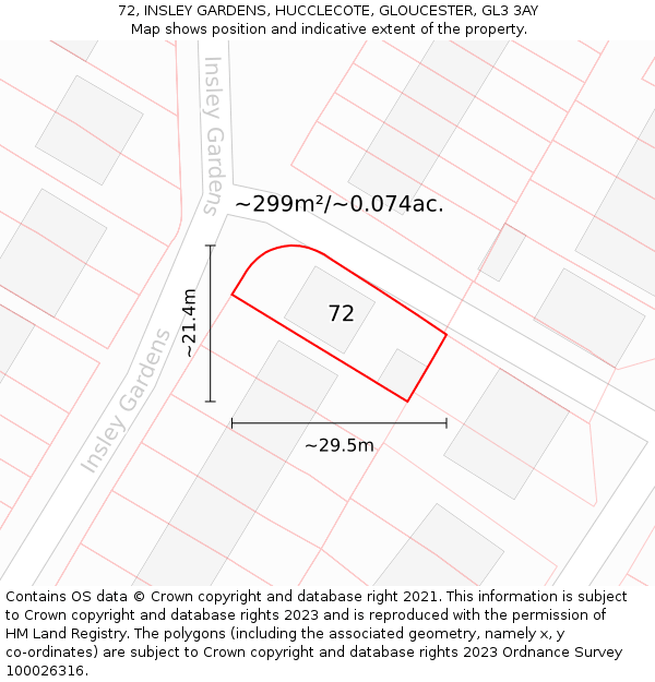 72, INSLEY GARDENS, HUCCLECOTE, GLOUCESTER, GL3 3AY: Plot and title map