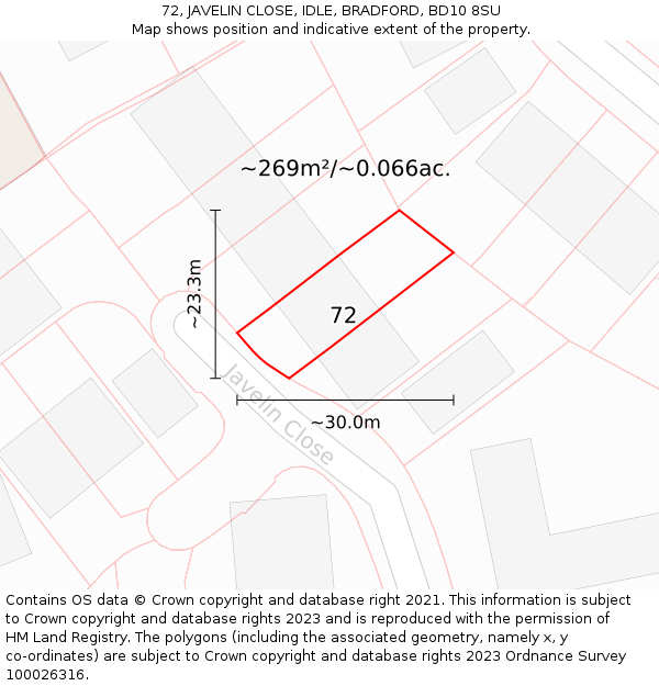 72, JAVELIN CLOSE, IDLE, BRADFORD, BD10 8SU: Plot and title map