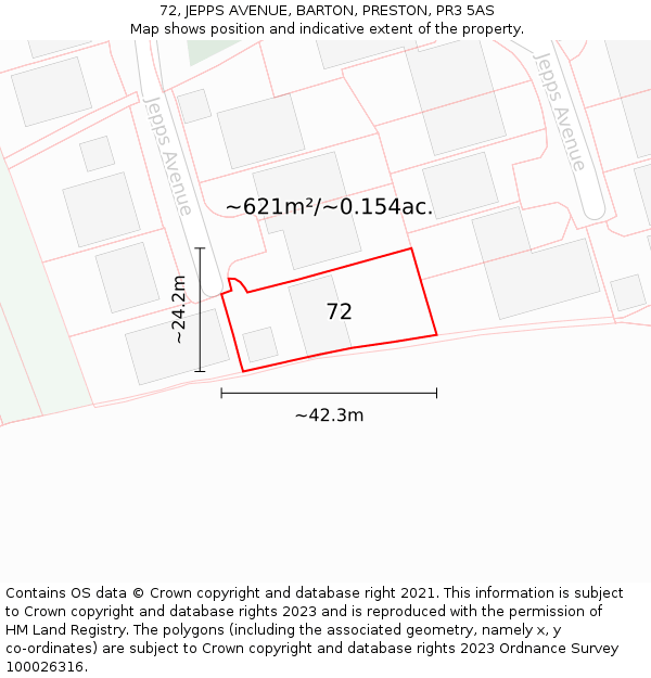 72, JEPPS AVENUE, BARTON, PRESTON, PR3 5AS: Plot and title map