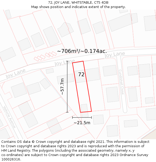 72, JOY LANE, WHITSTABLE, CT5 4DB: Plot and title map
