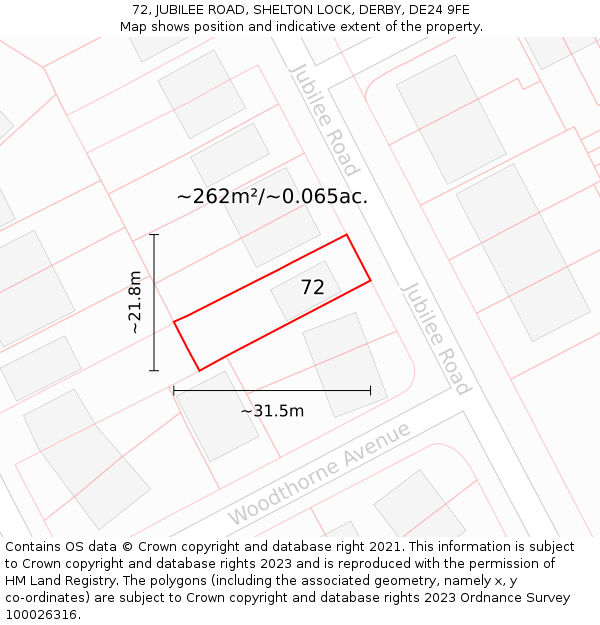 72, JUBILEE ROAD, SHELTON LOCK, DERBY, DE24 9FE: Plot and title map