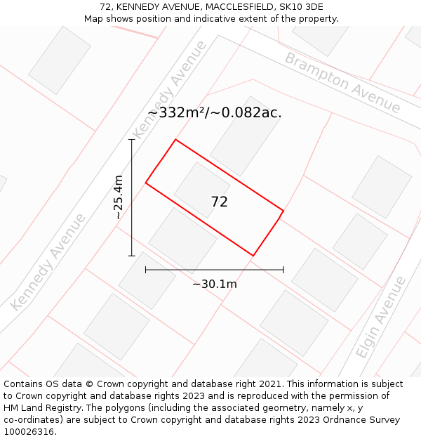 72, KENNEDY AVENUE, MACCLESFIELD, SK10 3DE: Plot and title map