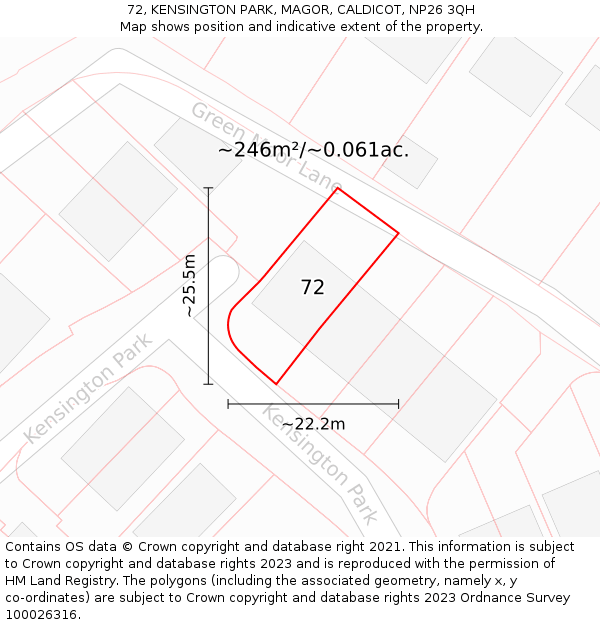 72, KENSINGTON PARK, MAGOR, CALDICOT, NP26 3QH: Plot and title map