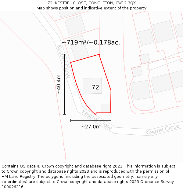 72, KESTREL CLOSE, CONGLETON, CW12 3QX: Plot and title map