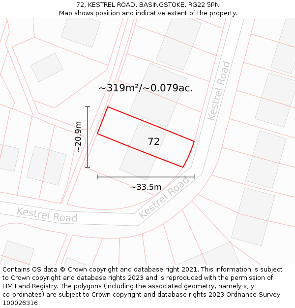 72, KESTREL ROAD, BASINGSTOKE, RG22 5PN: Plot and title map