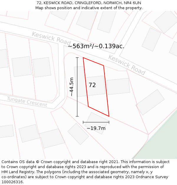 72, KESWICK ROAD, CRINGLEFORD, NORWICH, NR4 6UN: Plot and title map