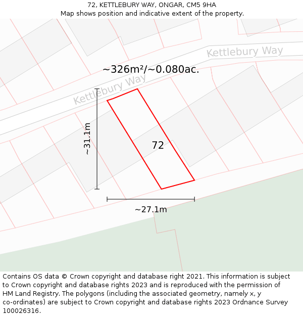 72, KETTLEBURY WAY, ONGAR, CM5 9HA: Plot and title map