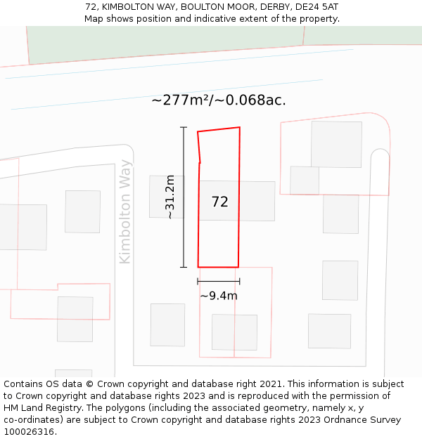 72, KIMBOLTON WAY, BOULTON MOOR, DERBY, DE24 5AT: Plot and title map