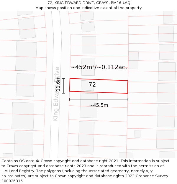 72, KING EDWARD DRIVE, GRAYS, RM16 4AQ: Plot and title map